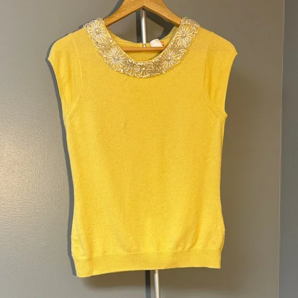 J Crew Yellow Sleeveless Top with Embellished Collar - Picture 1 of 8